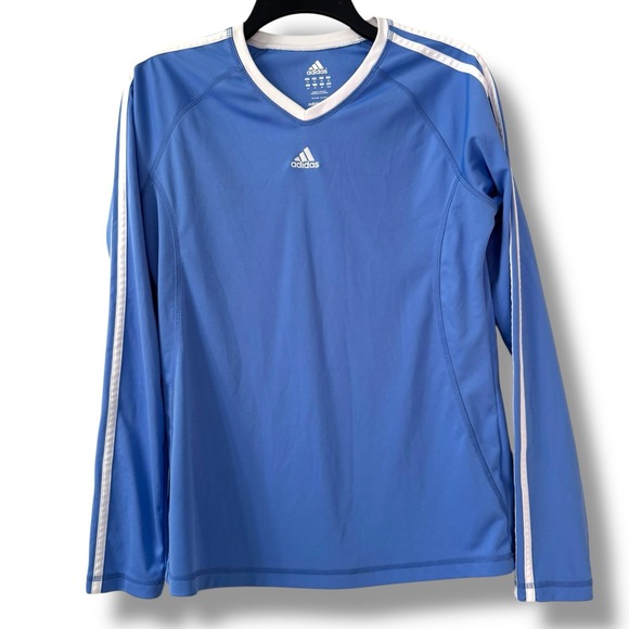 Adidas Men's Medium Blue 3 Stripe Long Sleeve Lightweight Training Shirt Y2k - Picture 1 of 9